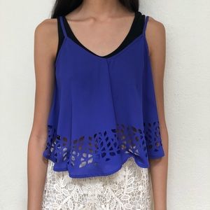 Blue Flowy Cropped Top with Cut-out Detailing